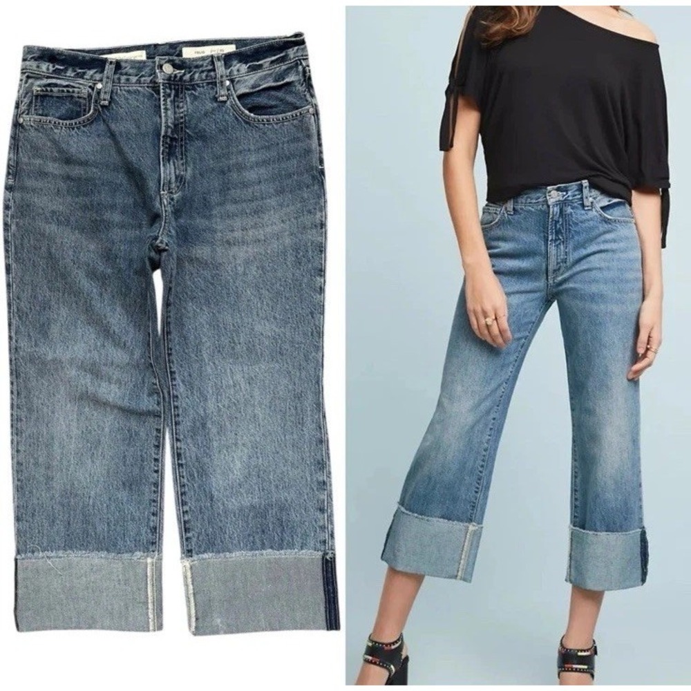 Anthropologie Pilcro Folio Ultra High-Rise Cuffed Jeans Wide Leg Cropped Size 25
